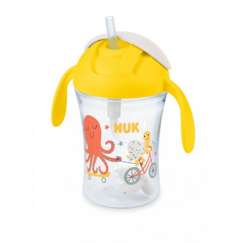 Nuk Motion Cup Παιδικό Ποτηράκι με Λαβές και Καλαμάκι για 8+ μηνών σε κίτρινο χρώμα (10.255.639), 230ml
